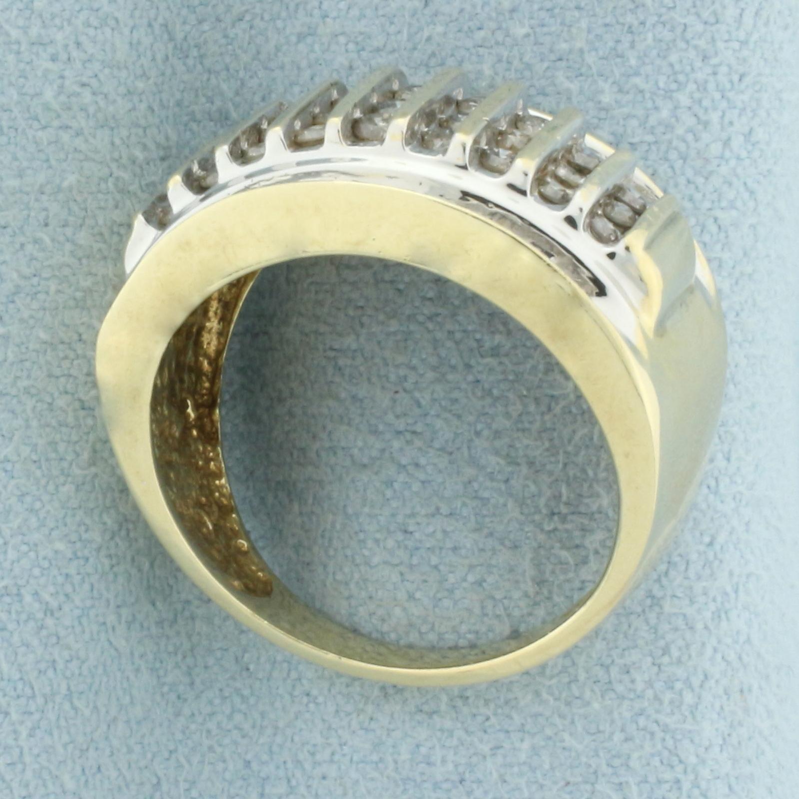 Diamond Channel Set Vertical Column Ring In 10k Yellow Gold