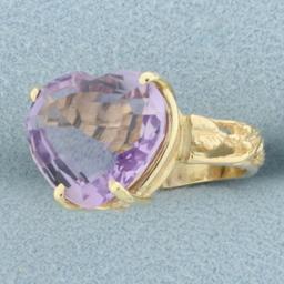 Heart Shaped Rose De France Amethyst Ring In 14k Yellow Gold