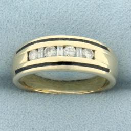 Unique Enamel Diamond Band Ring In 14k Yellow Gold