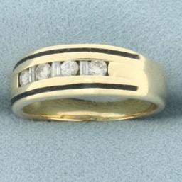 Unique Enamel Diamond Band Ring In 14k Yellow Gold