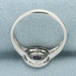 Natural Sapphire And Diamond Bezel Ring In 14k White Gold