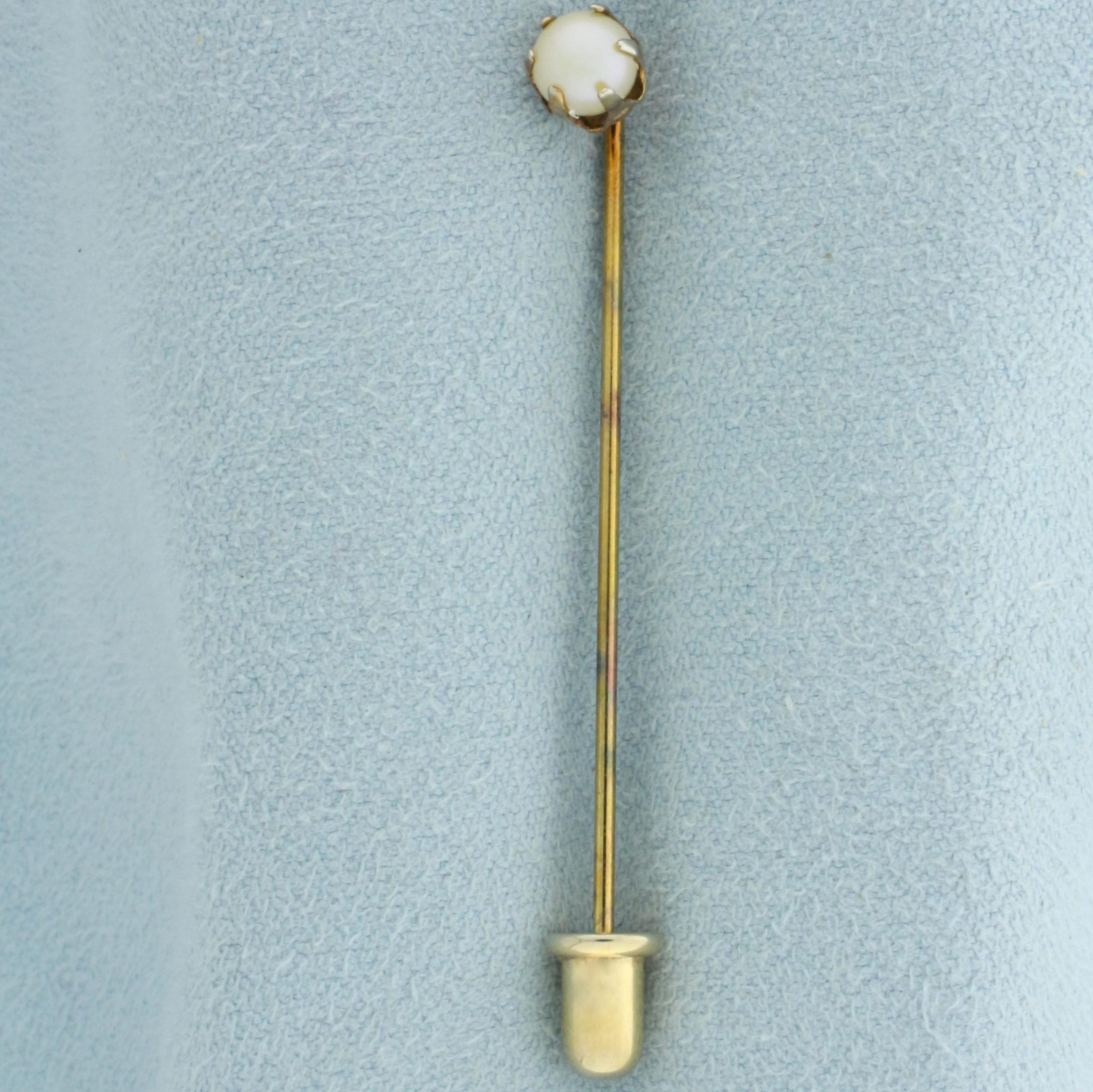 Antique Pearl Stick Pin In 14k Yellow Gold