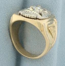 Diamond Mason 32nd Degree Scottish Rite Ring In 14k Yellow Gold