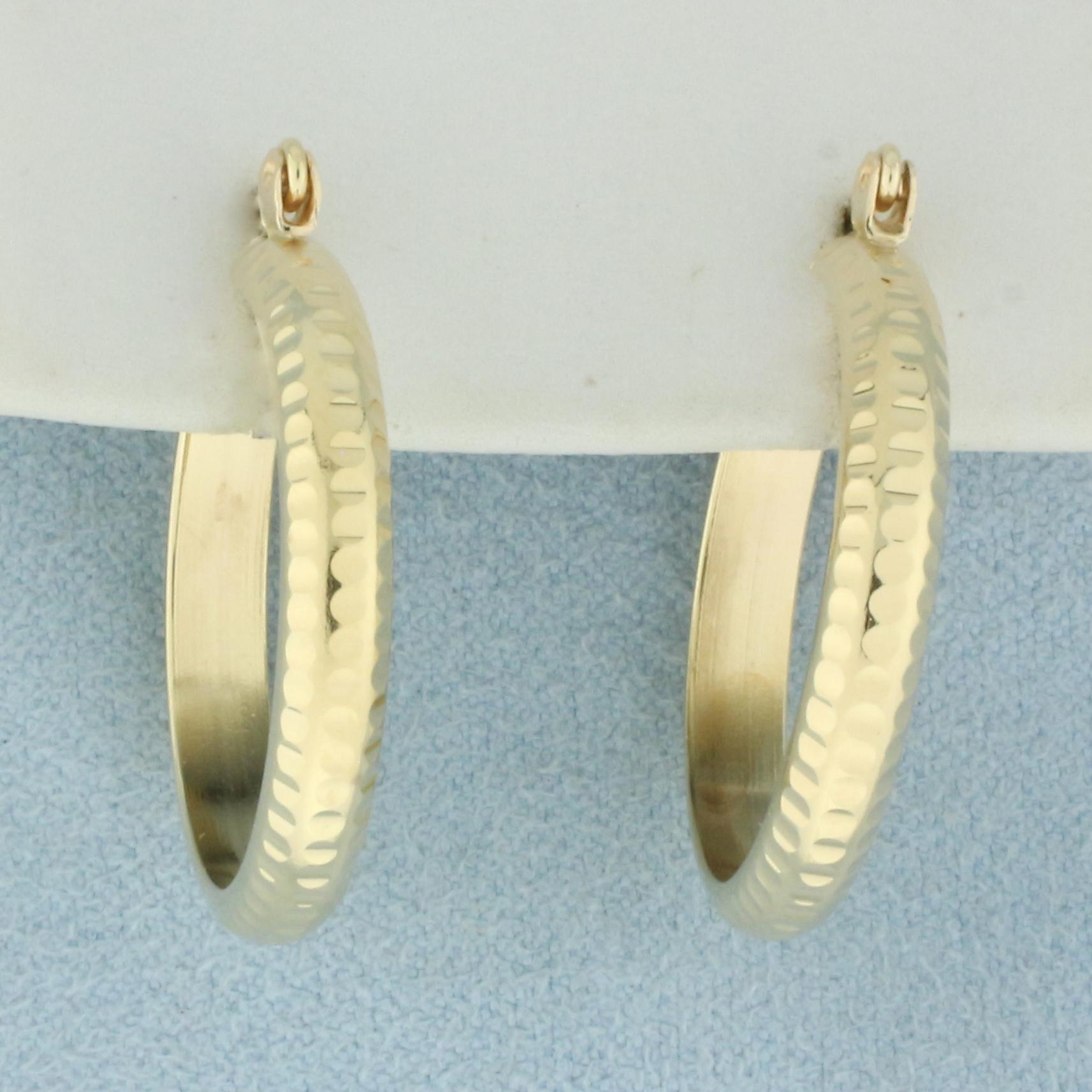 Diamond Cut Hoop Earrings In 14k Yellow Gold