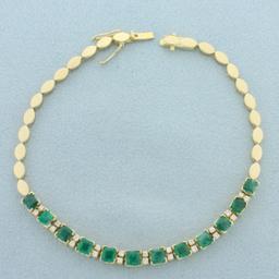 Natural Emerald And Diamond Bracelet In 18k Yellow Gold