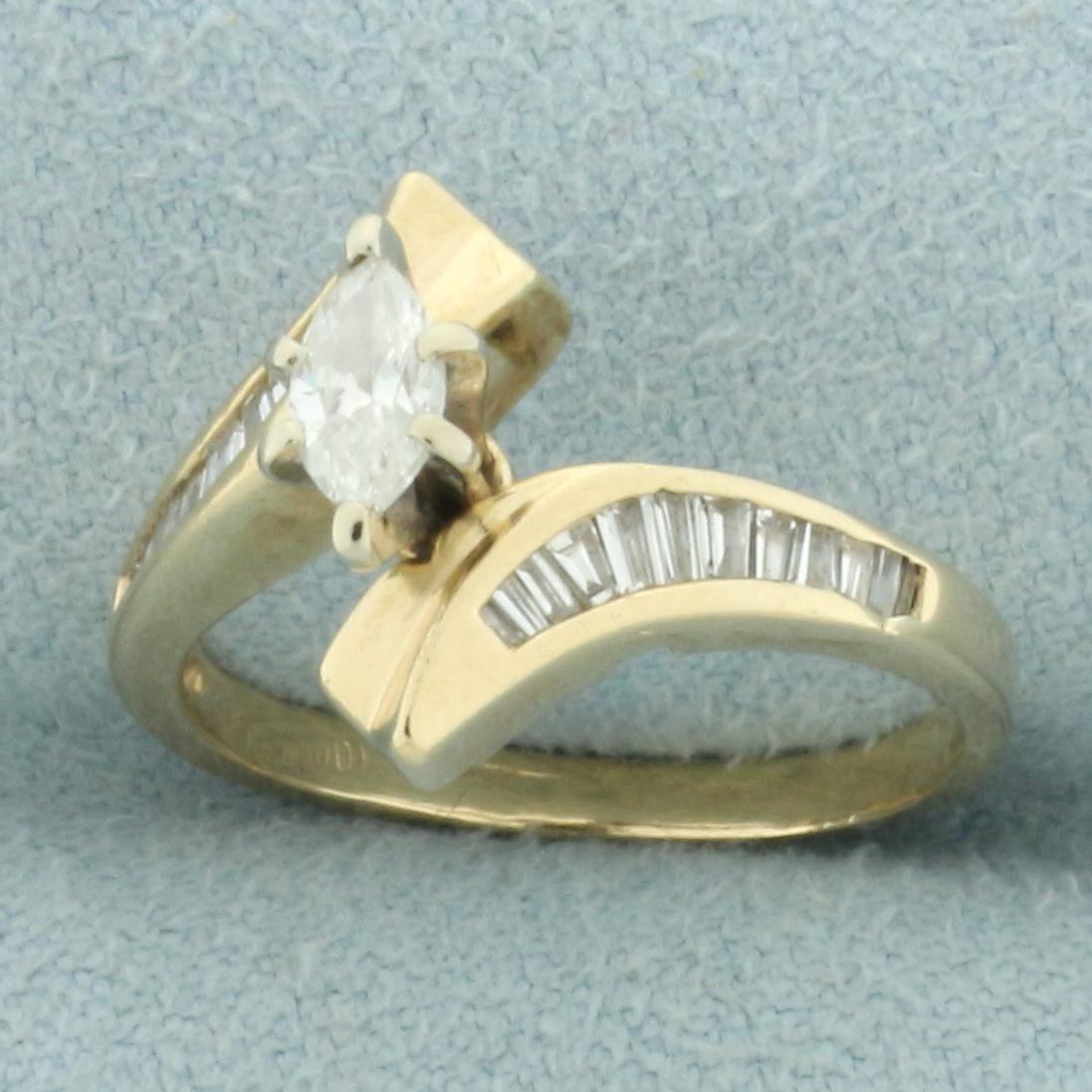 Marquise Diamond Bypass Engagement Ring In 14k Yellow Gold