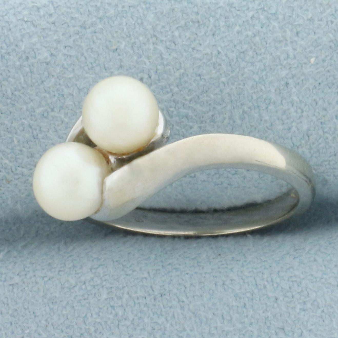Cultured Pearl Toi Et Moi Ring In 14k White Gold