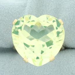 Large Neon Green Tourmaline Heart Ring In 14k Yellow Gold