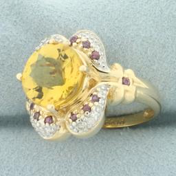 Citrine, Pink Sapphire, And Diamond Ring In 14k Yellow Gold