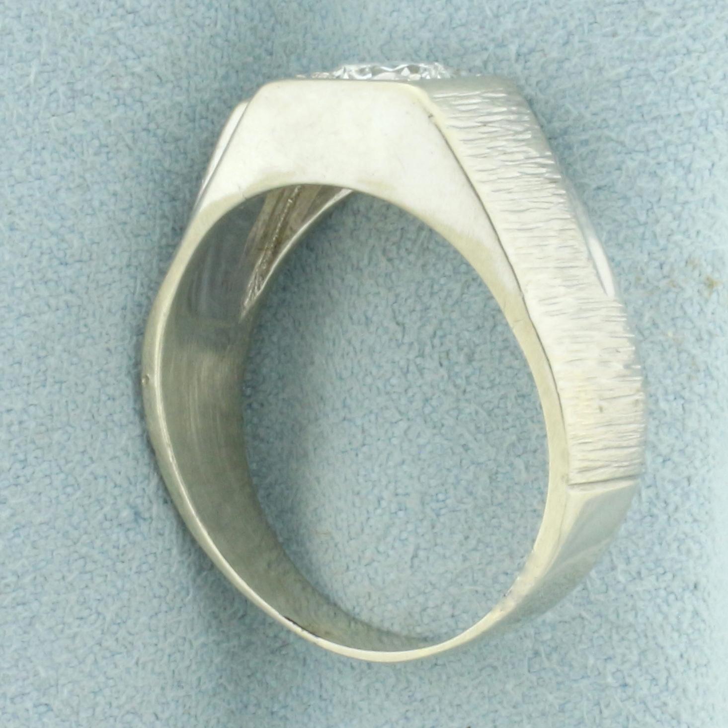 Mens Brushed Finish Diamond Ring In 14k White Gold