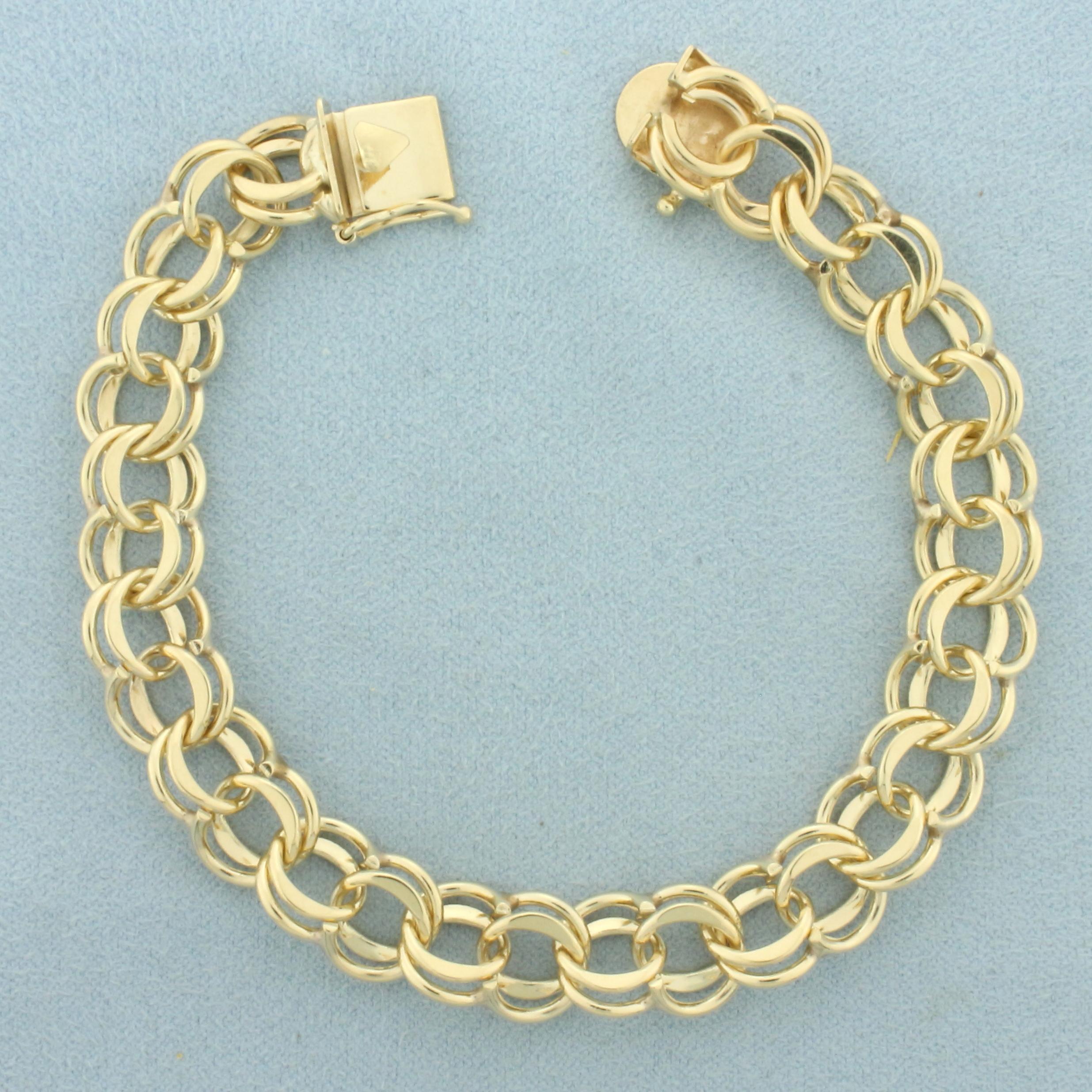 Double Link Charm Bracelet In 14k Yellow Gold