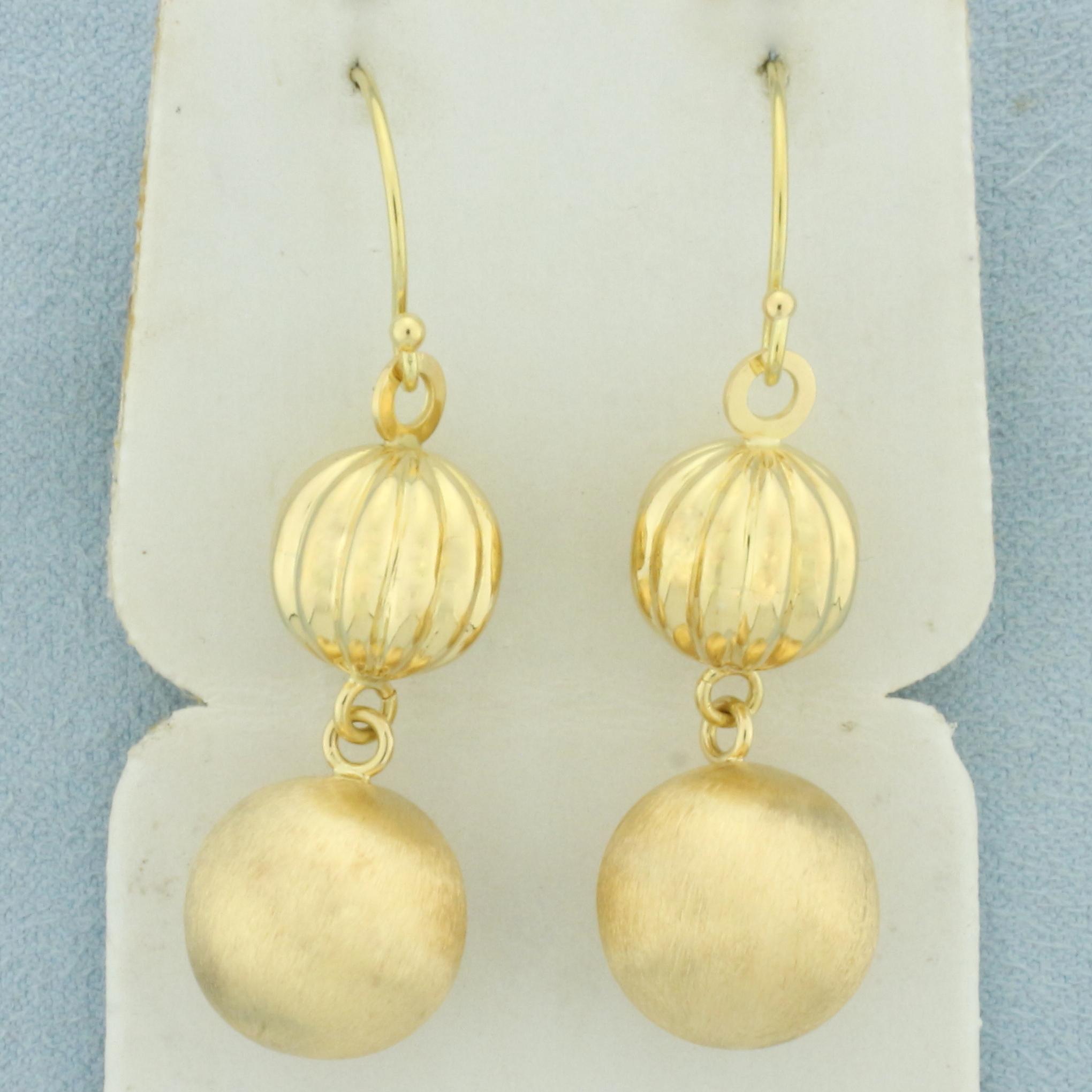 Italian Ball Bead Drop Dangle Earrings In 18k Yellow Gold