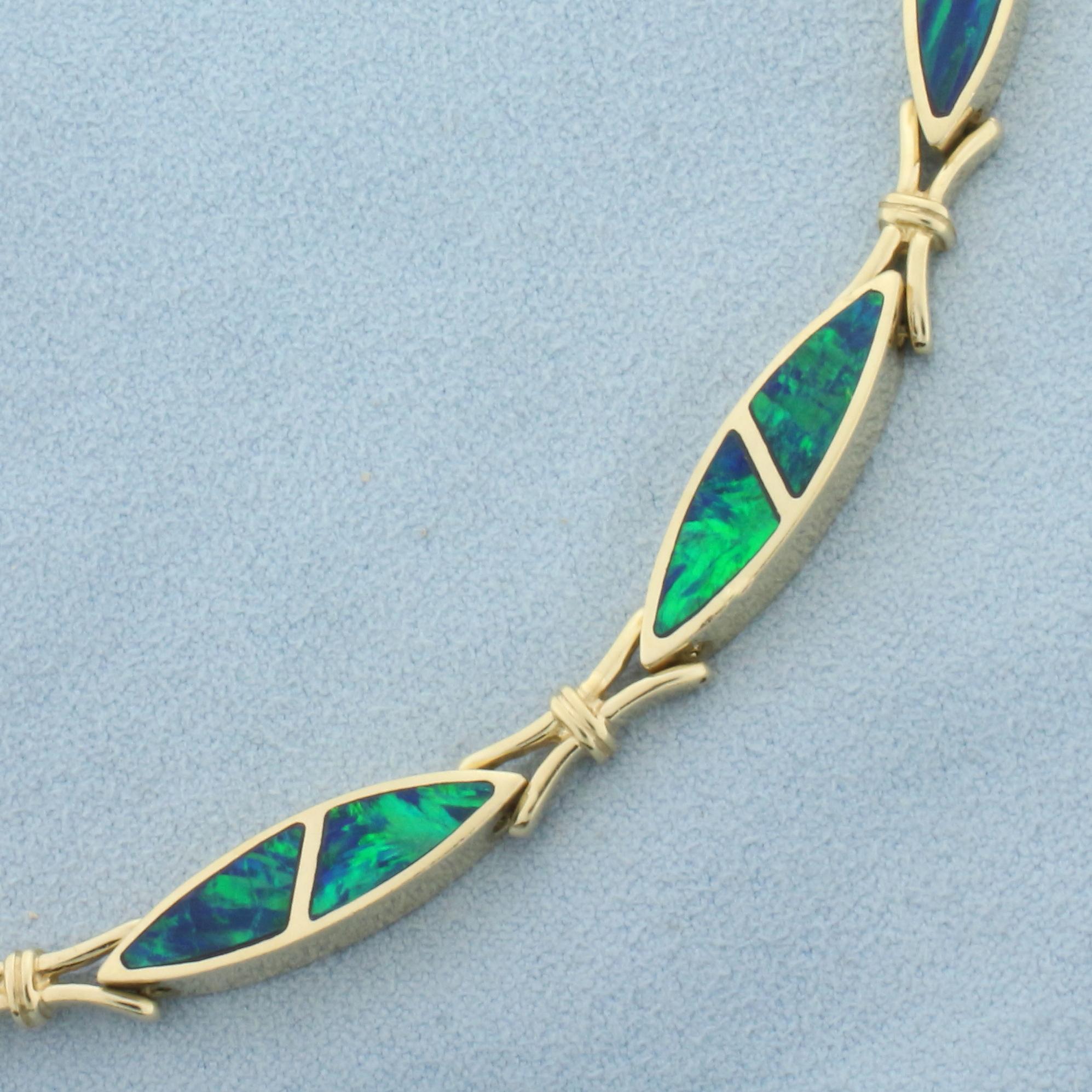 Black Opal Inlay Bracelet In 14k Yellow Gold