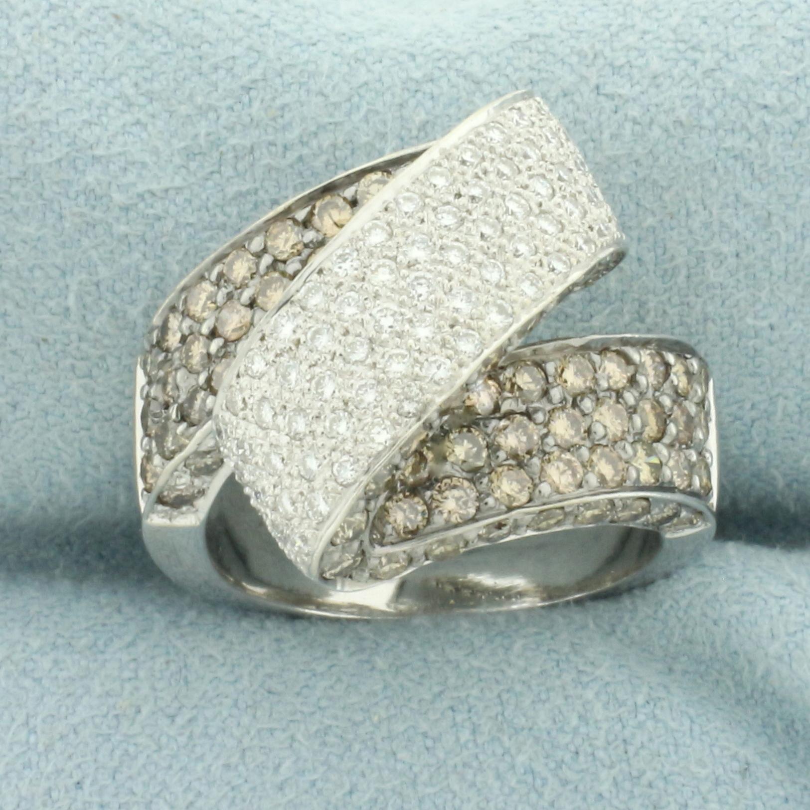 Chocolate And White Diamond Zigzag Ring In 14k White Gold