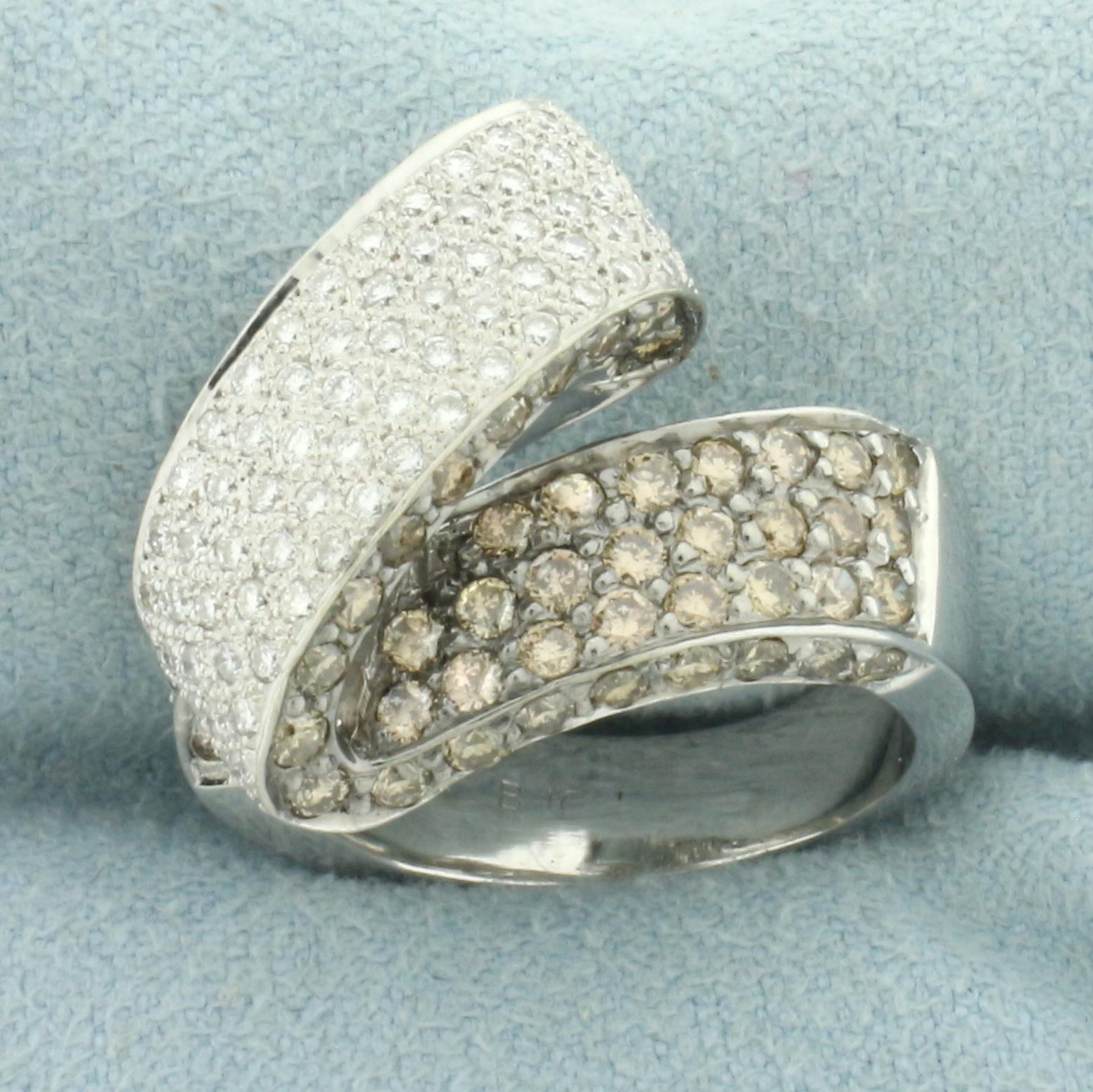 Chocolate And White Diamond Zigzag Ring In 14k White Gold