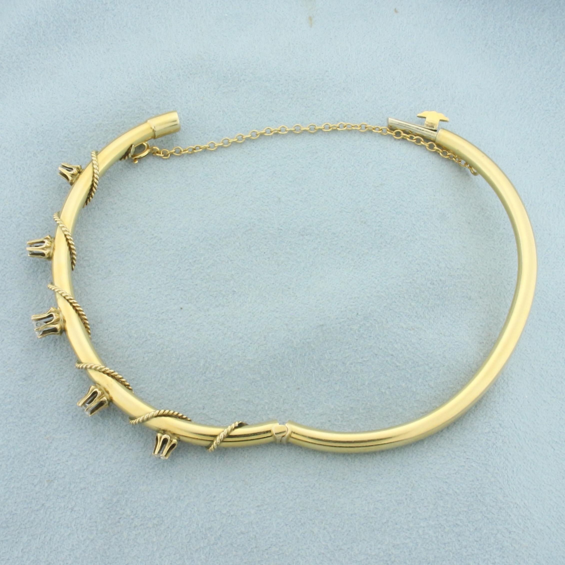 Diamond Rope Design Bangle Bracelet In 14k Yellow Gold