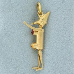 Mechanical Movable Pinocchio Charm Or Pendant In 18k Yellow Gold