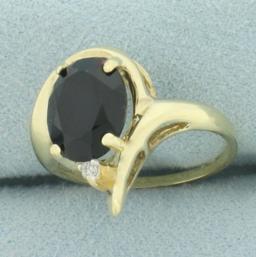 Black Tourmaline And Diamond Ring In 10k Yellow Gold