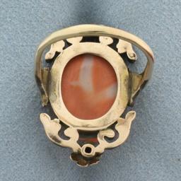 Antique Victorian Carved Red Coral Cameo Ring In 14k Rose Gold