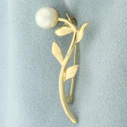 Cultured Akoya Pearl Flower Pin Brooch In 14k Yellow Gold