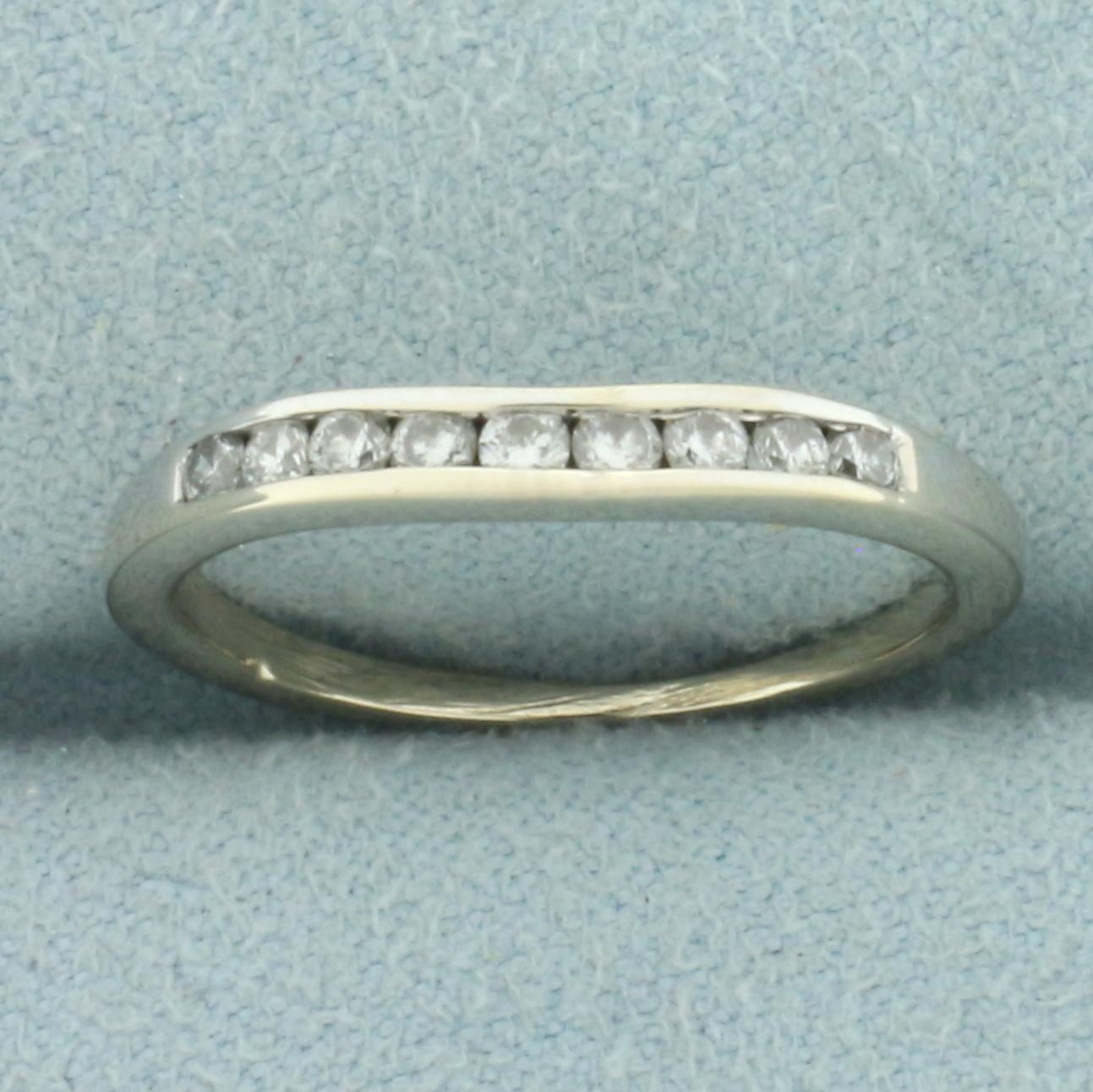 Diamond Curved Wedding Band Ring In 14k White Gold