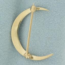 Antique Seed Pear Crescent Moon Pin Brooch In 14k Yellow Gold