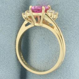 Pink Topaz And Diamond Ring In 14k Yellow Gold