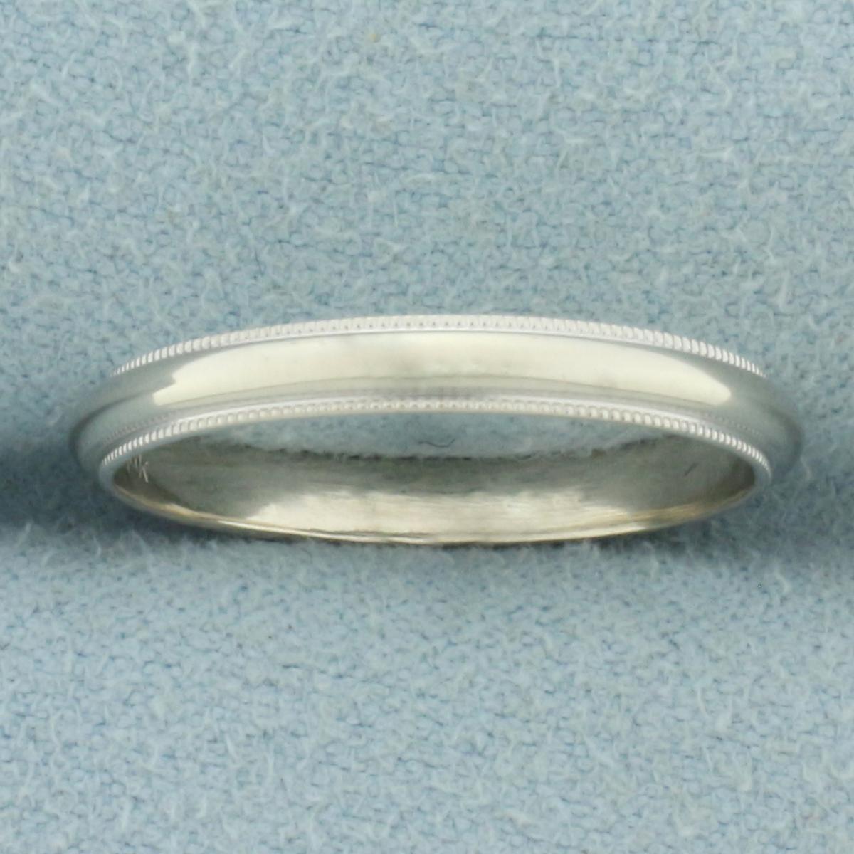 Milgrain Beaded Edge Wedding Ring Band In 14k White Gold