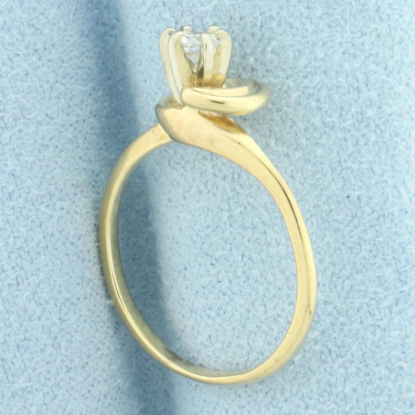 Diamond Solitaire Swirl Design Ring In 14k Yellow Gold