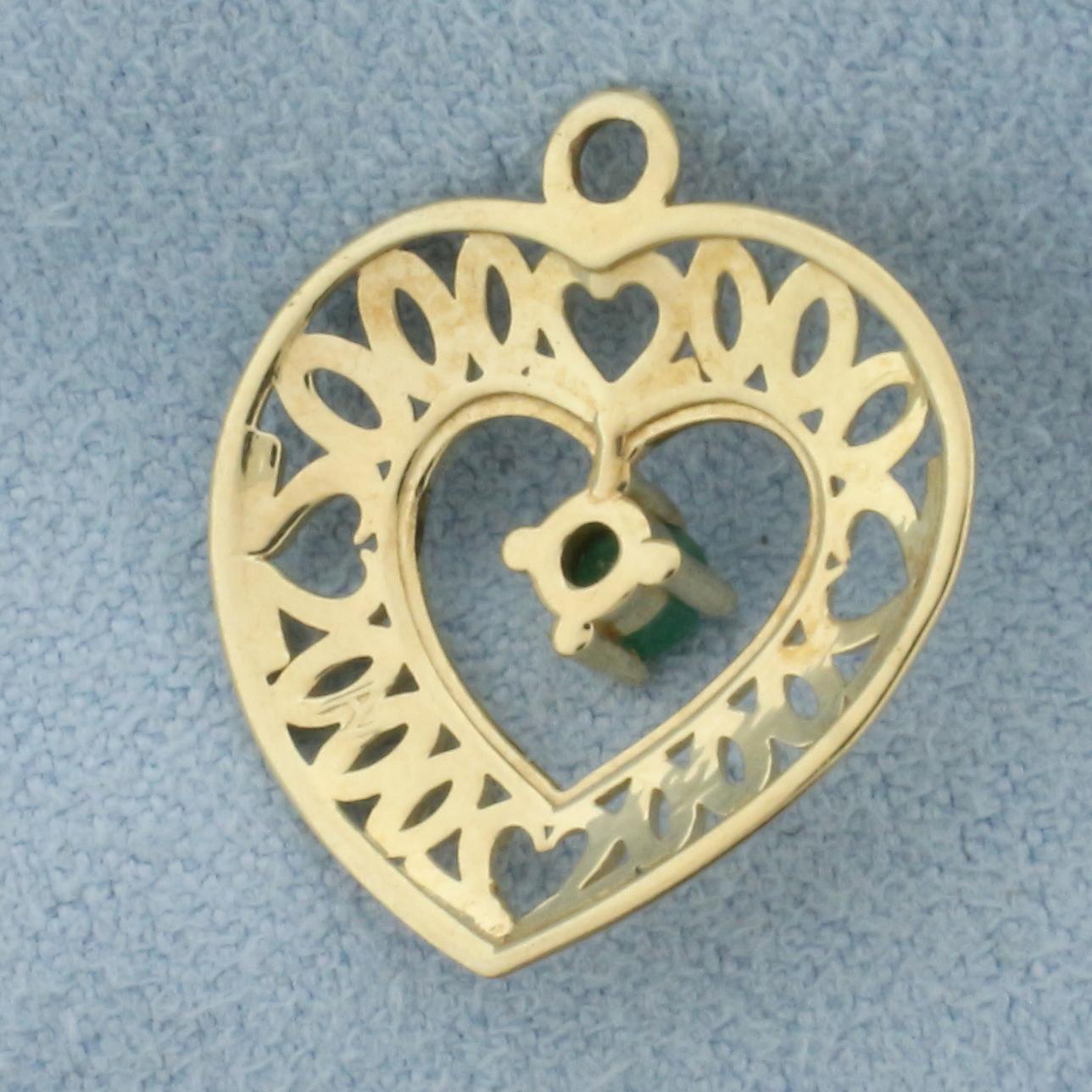 Emerald Heart Pendant Or Charm In 14k Yellow Gold