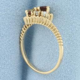 Diamond, Garnet, Citrine, And Seed Pearl Ring In 14k Yellow Gold