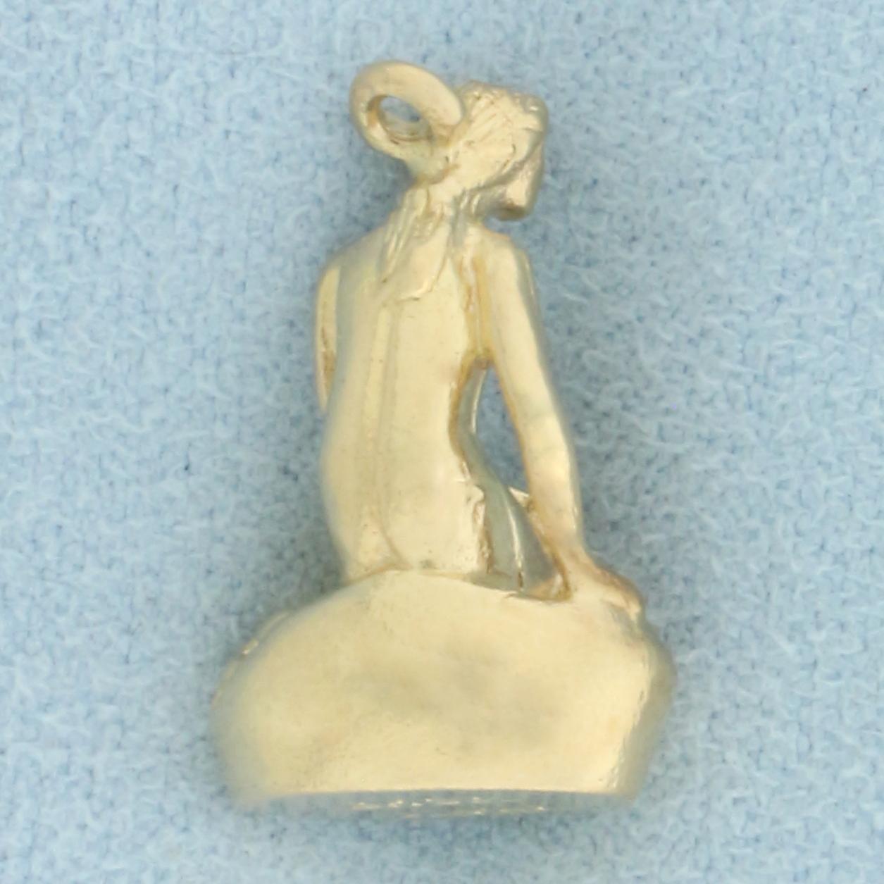 The Little Mermaid Of Copenhagen Denmark Pendant Or Charm In 14k Yellow Gold