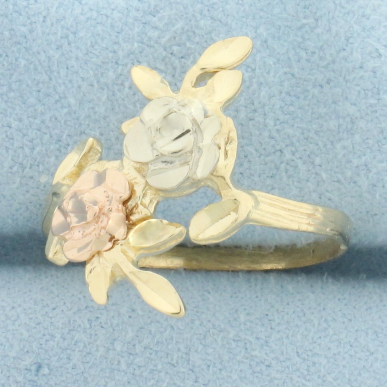 Diamond Cut Rose Flower Ring In 14k Yellow, White, And Rose Gold