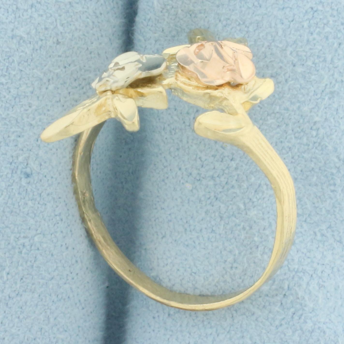 Diamond Cut Rose Flower Ring In 14k Yellow, White, And Rose Gold