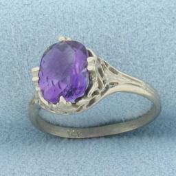 Vintage Amethyst Filigree Ring In 14k White Gold