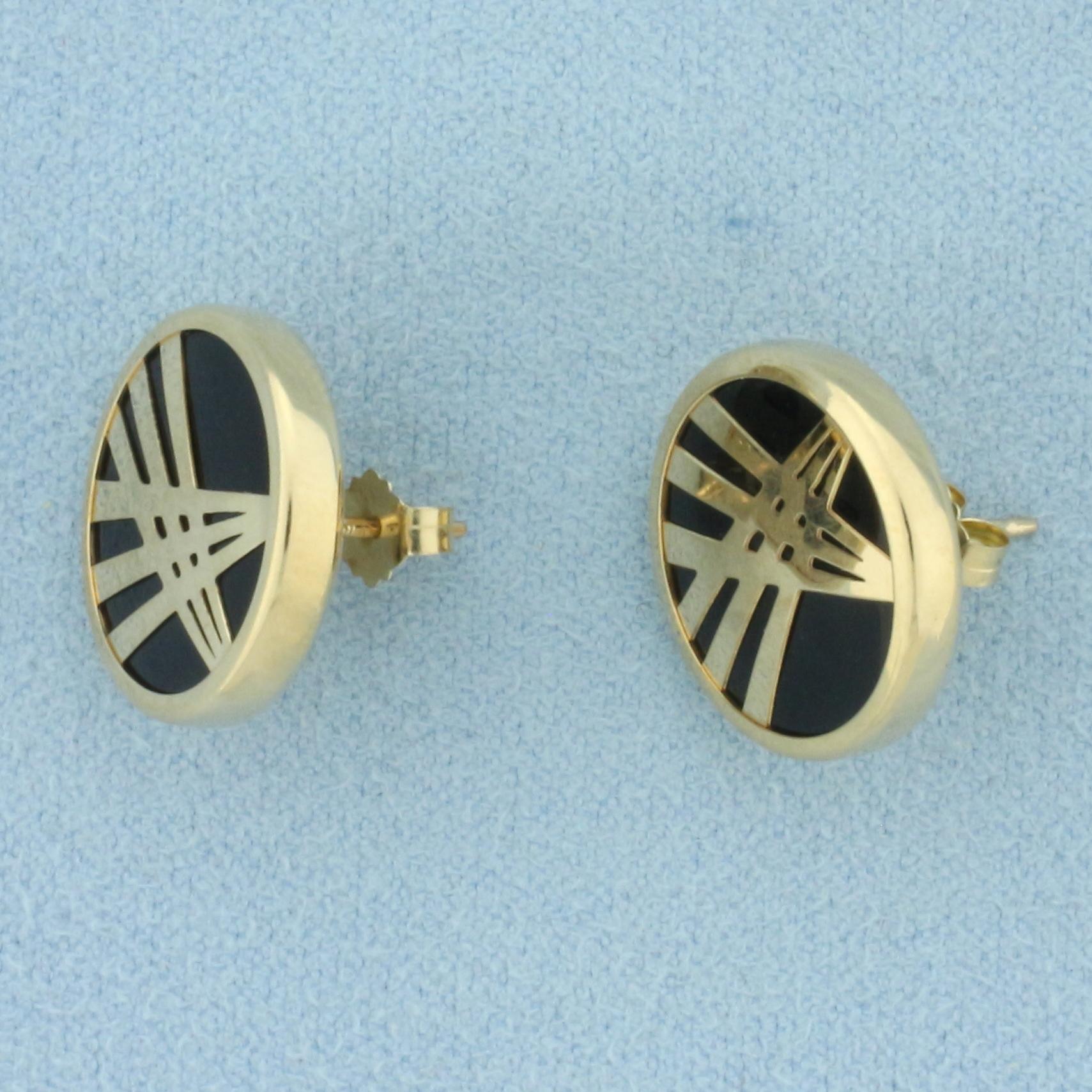 Onyx Button Earrings In 14k Yellow Gold