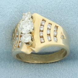 Vertical Diamond 3 Stone Ring In 14k Yellow Gold