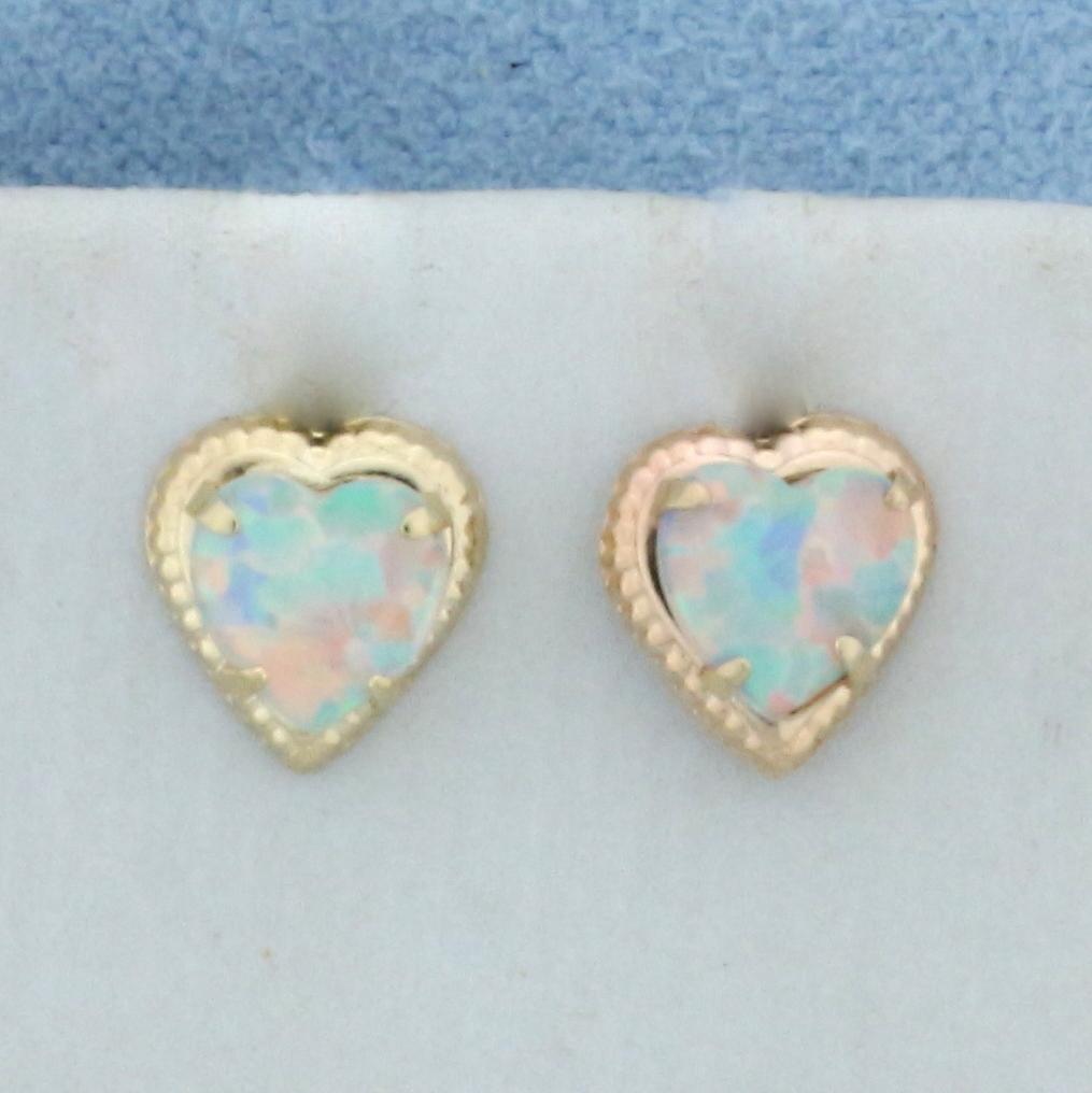 Heart Opal Stud Earrings In 14k Yellow Gold