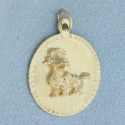 Poodle Disc Charm Or Pendant In 14k Yellow Gold