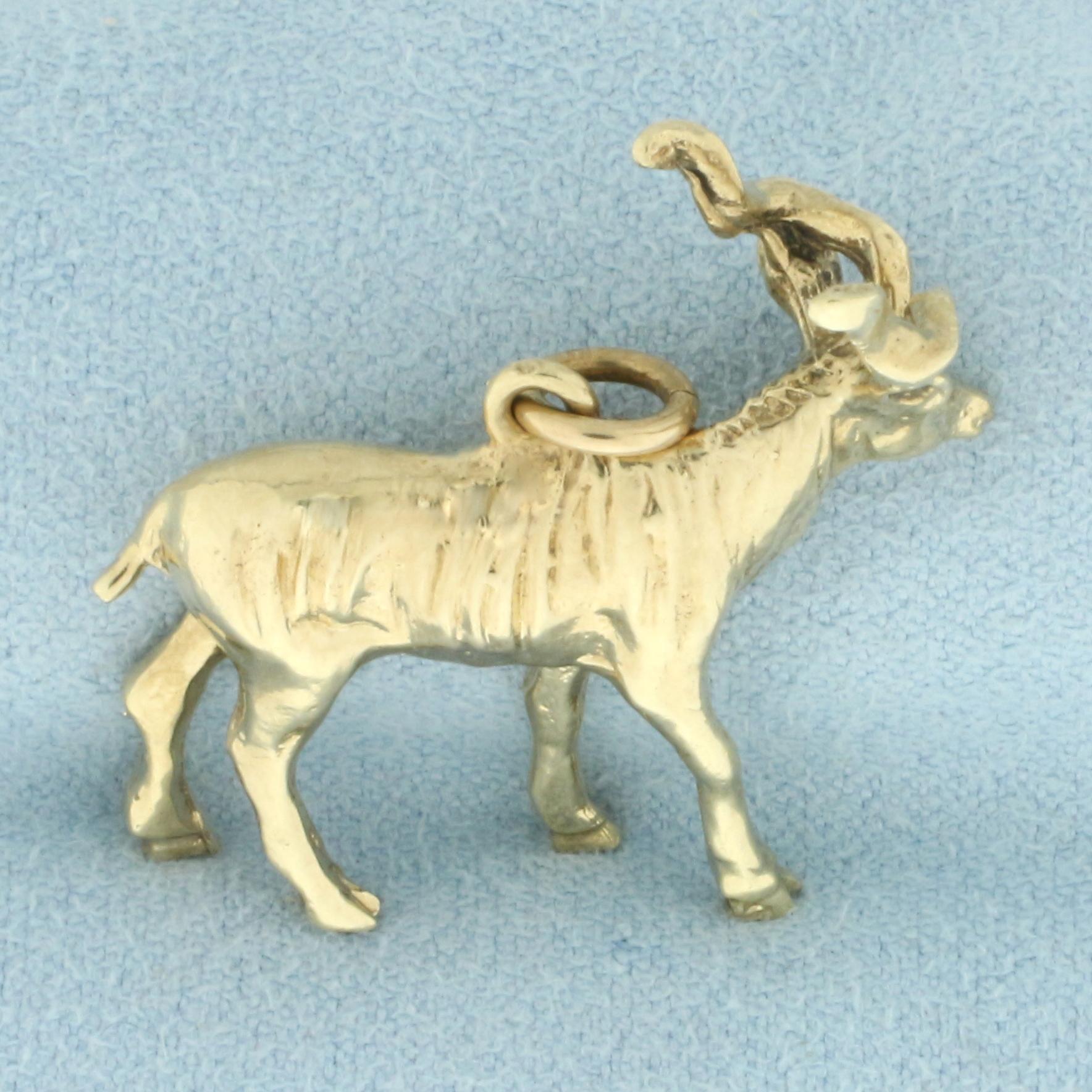 Greater Kudu Charm Or Pendant In 14k Yellow Gold