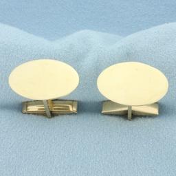 Engravable Oval Cufflinks In 14k Yellow Gold