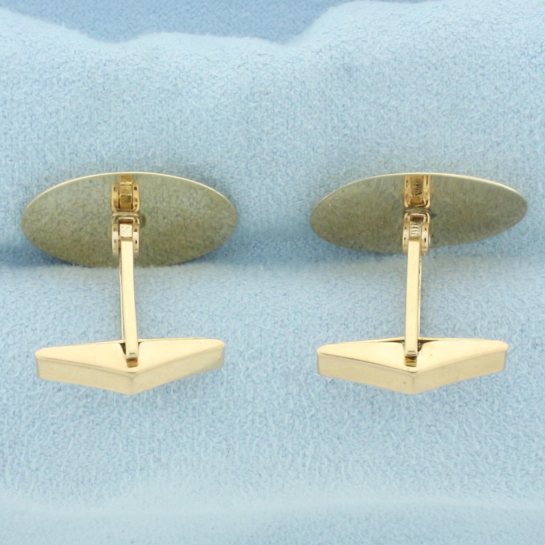 Engravable Oval Cufflinks In 14k Yellow Gold