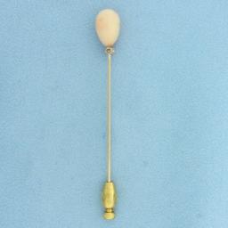 Vintage Angel Skin Pink Coral And Diamond Stick Pin In 14k Yellow Gold