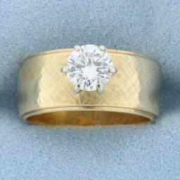 Wide Band 3/4ct Diamond Solitaire Engagement Ring In 14k Yellow Gold