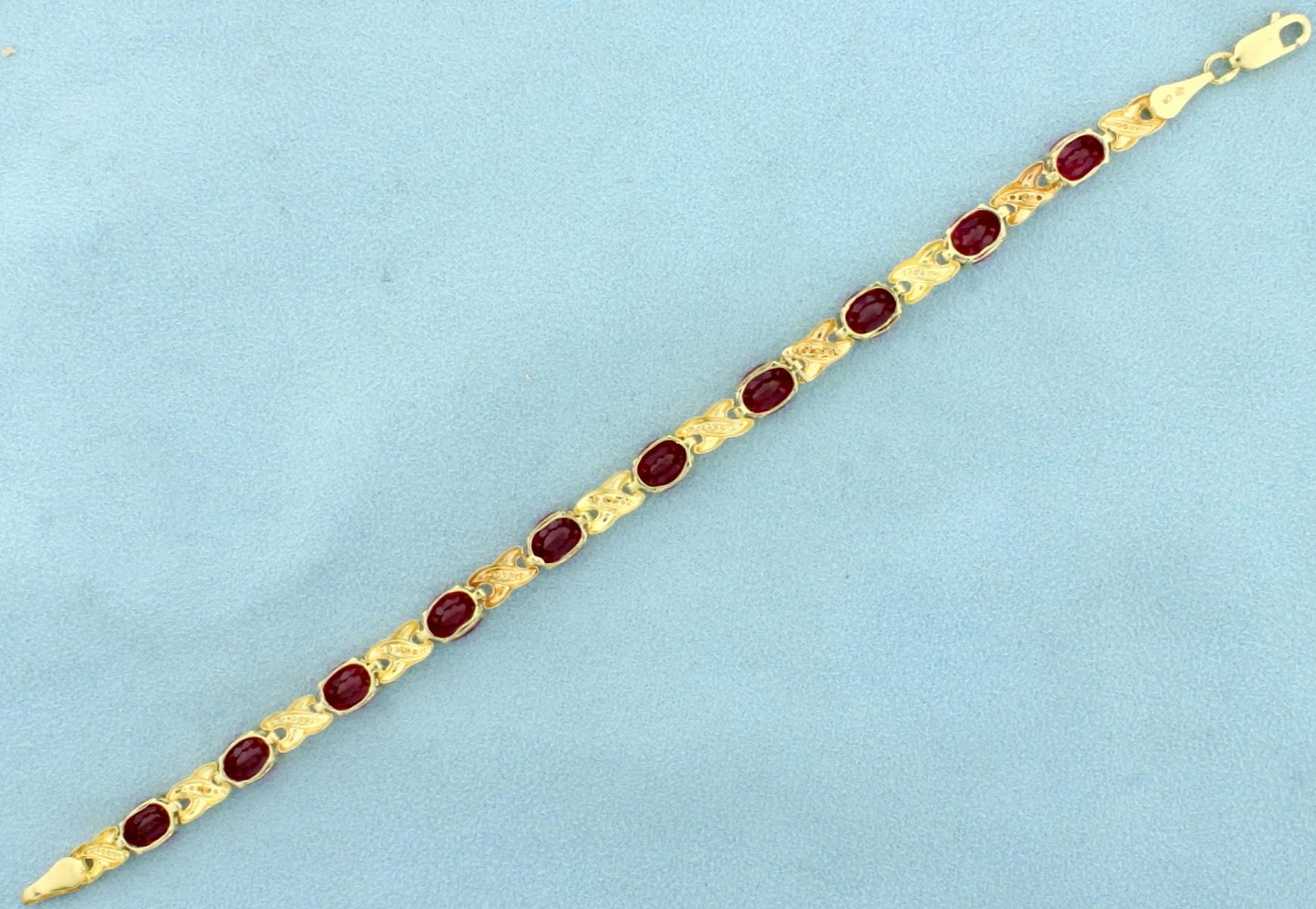 15ct Lab Ruby And Diamond Bracelet In 10k Yellow Gold