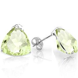 8mm Trillion Cut Green Amethyst 3.75ctw Stud Earrings In Sterling Silver