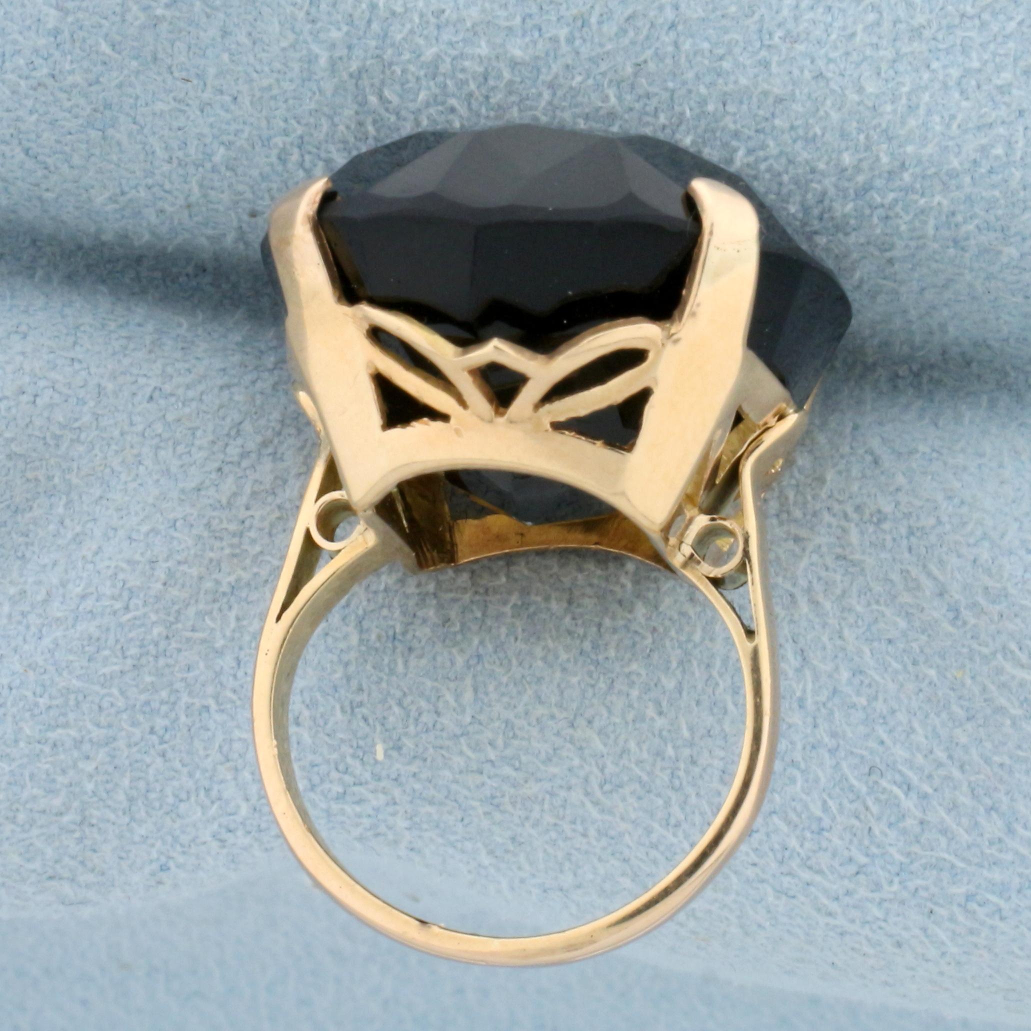 Vintage 50ct Smoky Topaz Statement Ring In 18k Yellow Gold