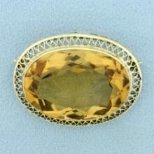 Vintage 35ct Citrine Pin In 14k Yellow Gold