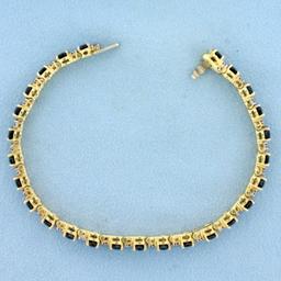 13ct Sapphire And Diamond Tennis Line Bracelet In 14k Yellow Gold