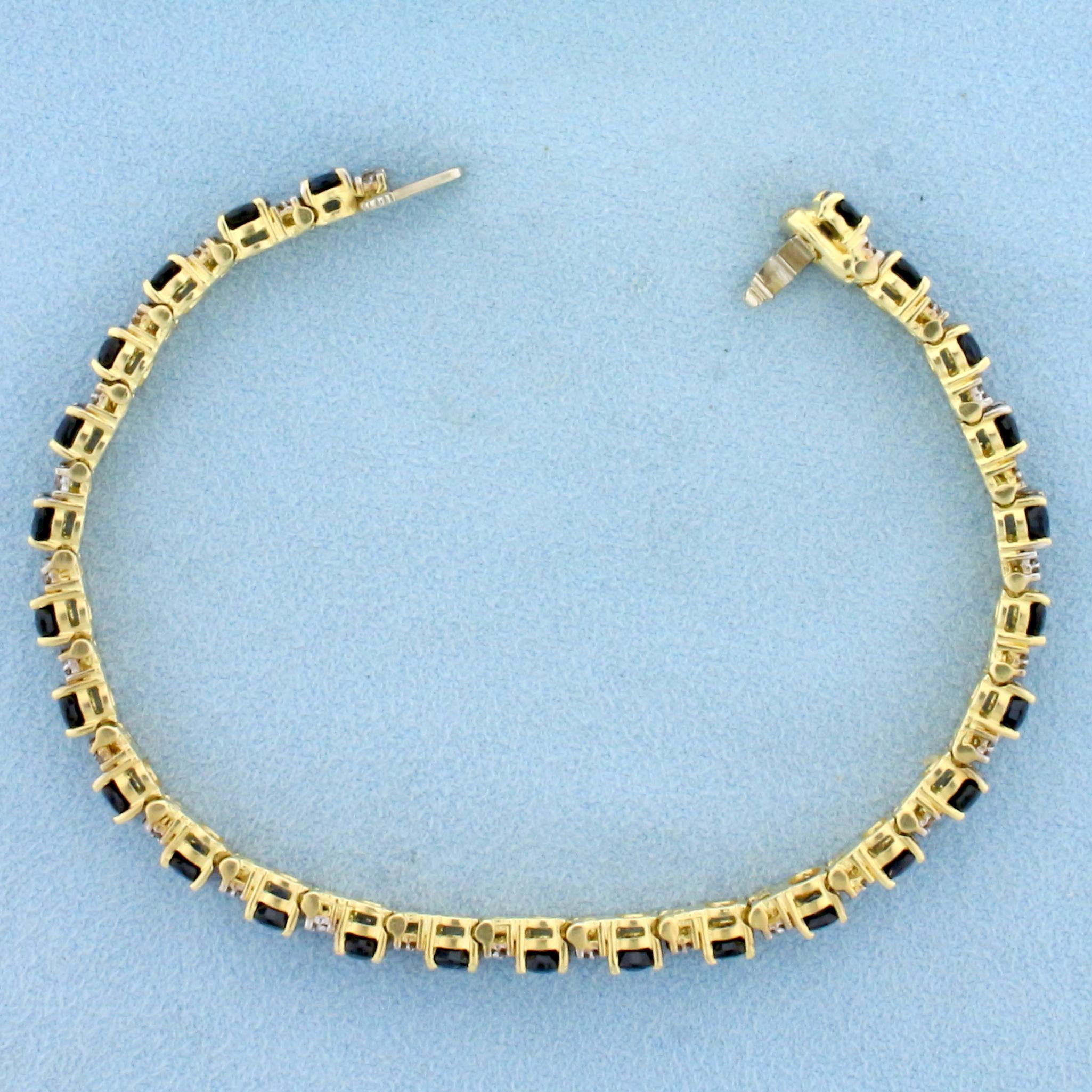 13ct Sapphire And Diamond Tennis Line Bracelet In 14k Yellow Gold